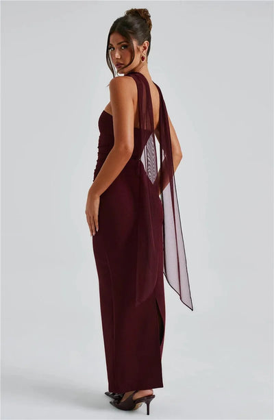 Mozision Scarf Collar Strapless Sexy Maxi Dress For Women Fashion Off-shoulder Backless Bodycon Club Party Long Dress Elegant - Smarsty
