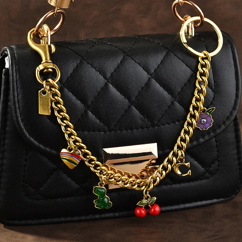 1pc Hot New Shining Cherry Keychain Bag Charm Colorful Fashion Car Key Chain Metal Flowers Key Ring Exquisite Gifts Souvenirs - Smarsty