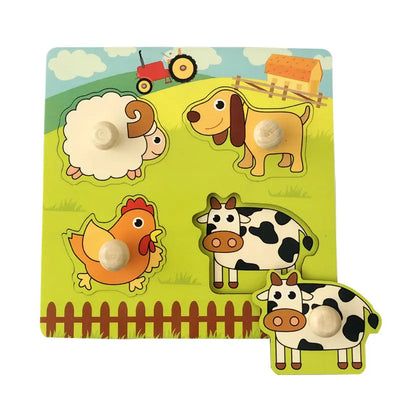 Baby Toys Montessori Wooden Puzzles Children Toys Hand Grab Board Animals Cognition Educational Learning Toys For Kids 1-3 Years by Smarsty
