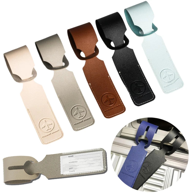 1PC PU Leather Luggage Tag Creative Baggage Suitcase Identifier ID Addres Holder Boarding Tags Portable Label Travel Accessories - Smarsty