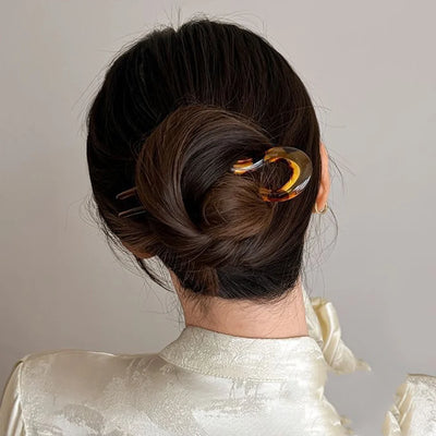 U-Shaped Hair Fork Fashion Tortoiseshell Acetate Acrylic Hairpin Geometric Headwear Hair Sticks Women Girls Hair Accessories - Smarsty