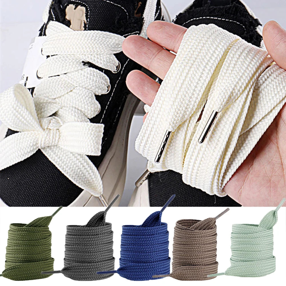 1 Pair Shoelaces Flat Thicken Weave Craft Off 2cm Wide Black White Shoe Laces High-top Sneaker Canvas Shoelace Accessories - Smarsty