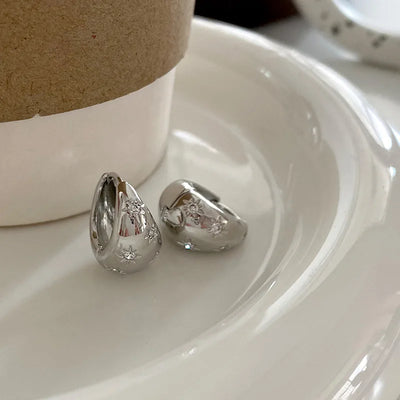 Elegant Stainless Steel Star Hoop Earrings with Rhinestones - Smarsty