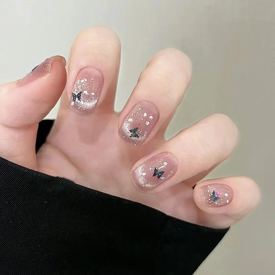 24Pcs Cute Pink Cat Eye Press On Nails Set - Smarsty