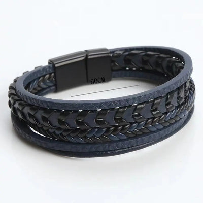 Men's Leather Braided Bracelet with Magnetic Buckle - Smarsty