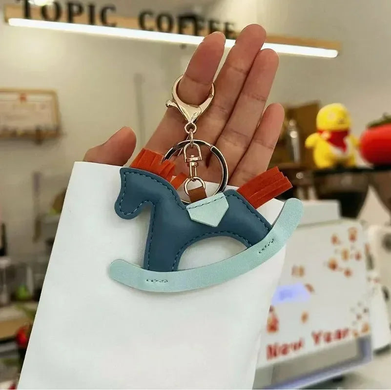 Women's Bag Charm Decoration Cartoon Rocking Wooden Horse Women's Leather Charm Bag Charm Key Chain Cute Bag Accessories Gifts