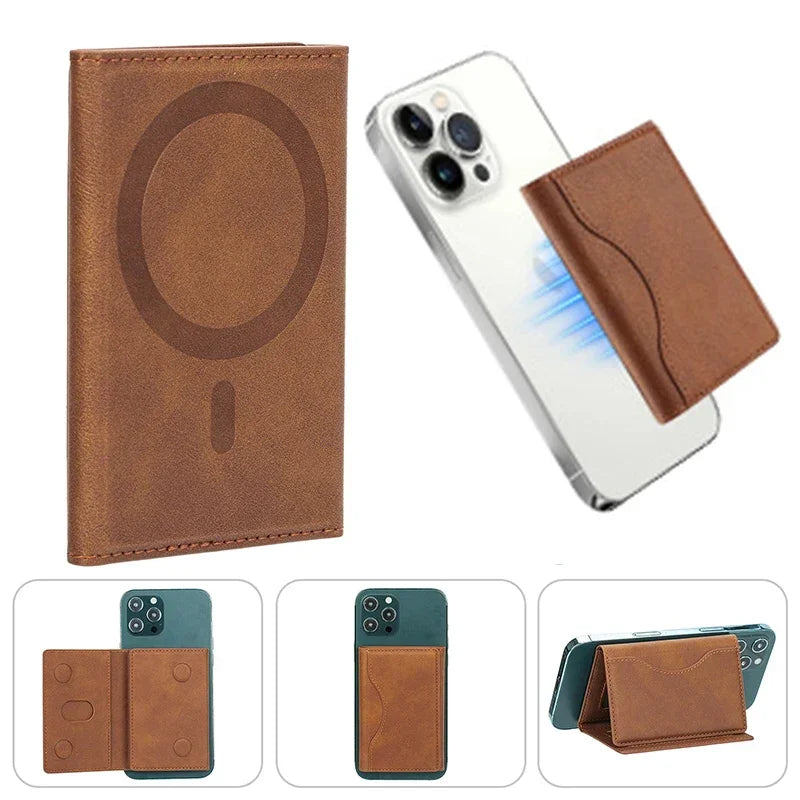 Men Magsafe Card Holder Unisex PU Leather Magnetic Cardholder Card Bag Wallet for Apple for IPhone 16 15 14 13 12 Pro Max Mini