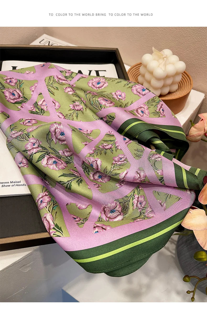 Luxury Silk Skinny Scarf with Cat Print for Women - Smarsty