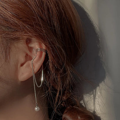 Shiny Silver Crystal Tassel Non-Piercing Ear Clip Earrings - Smarsty