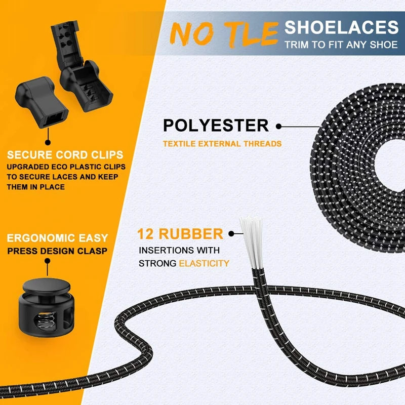 Round Elastic Shoelaces Suitable For Various Shoe Accessories No Tie Shoelace Fixed Stretching Locking Lazy laces 1 Pair