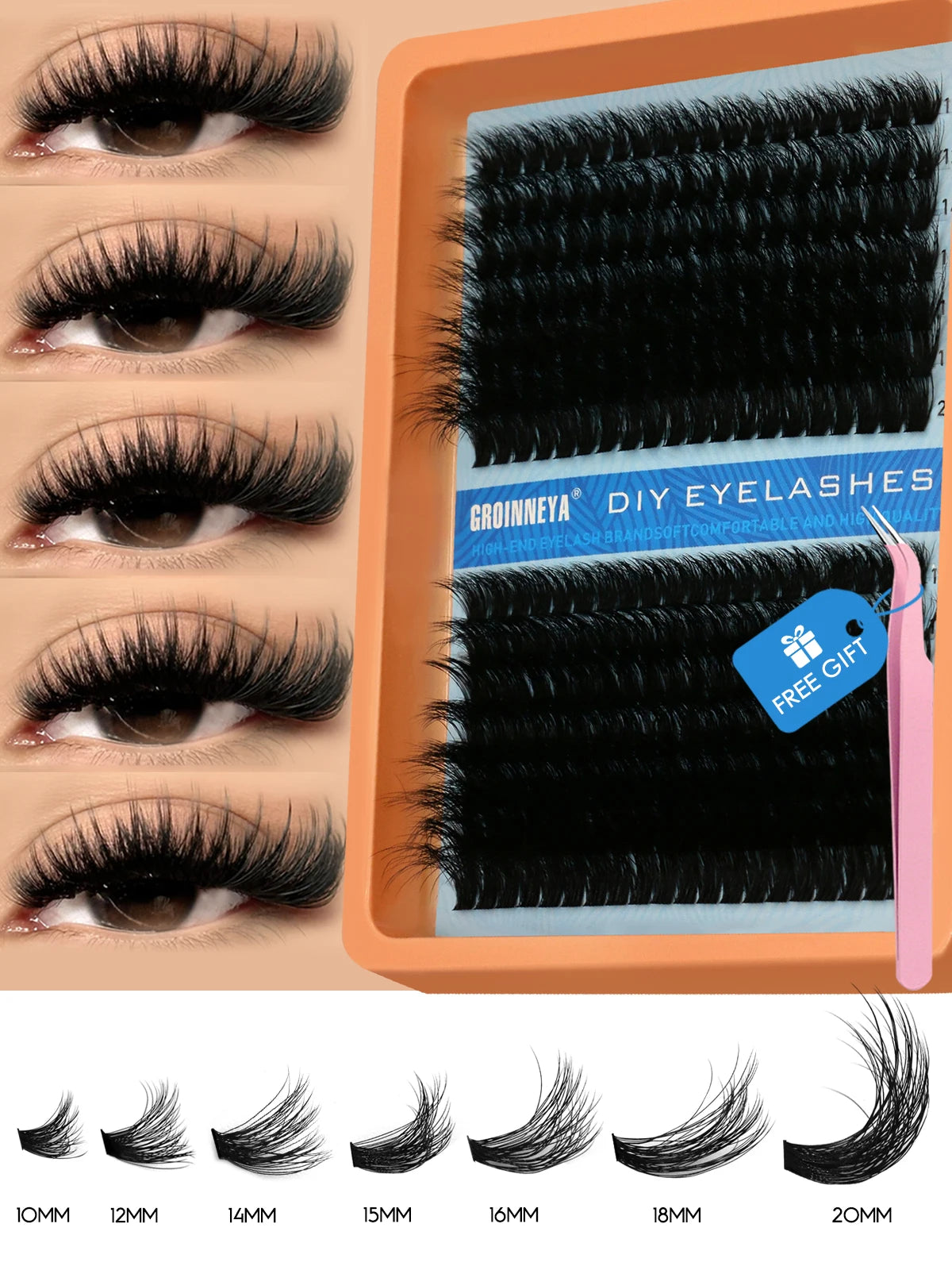 GROINNEYA Fluffy Cluster Lashes Kit for Volume Eyelash Extensions - Smarsty