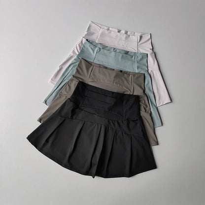 High Waisted Sports Short Skirt, Summer New Cool and Anti Glare Lined Shorts Women's Fitness Yoga Quick Drying A-line Skirt - Smarsty