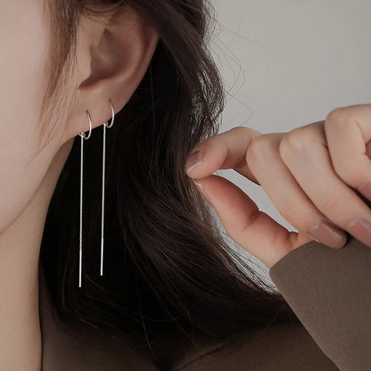S925 Silver Tassel Drop Earrings for Women with Long Chains - Smarsty