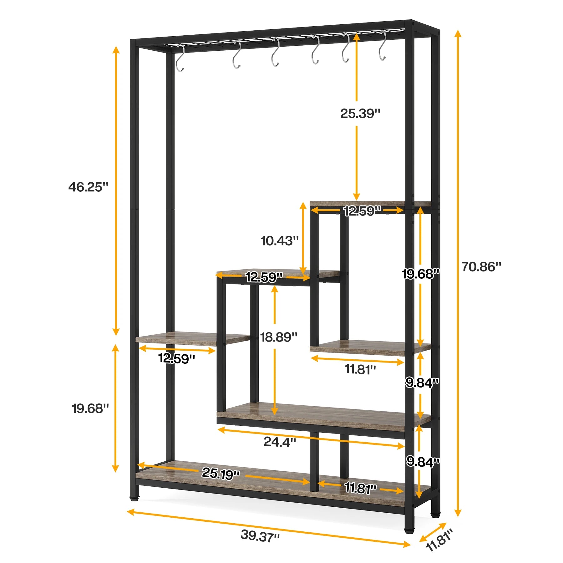 Tribesigns 5 Tiers Tall Indoor Plant Stand 70.9 inches Large Metal Plant Shelf with 10 PC S Hanging Hooks for Garden