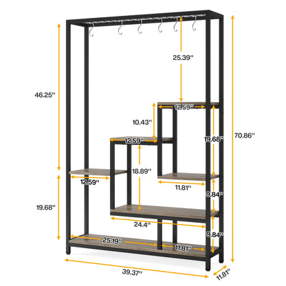 Tribesigns 5 Tiers Tall Indoor Plant Stand 70.9 inches Large Metal Plant Shelf with 10 PC S Hanging Hooks for Garden