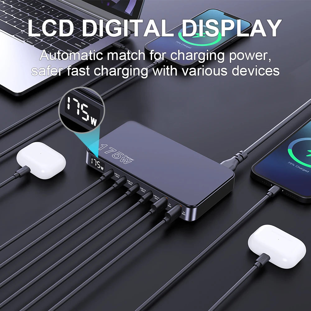 GaN USB C 6Port Desktop Charger With Fast LED Display - Smarsty
