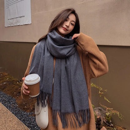 Women Cashmere Wool Scarf Warm Checkered Winter Wrap - Smarsty