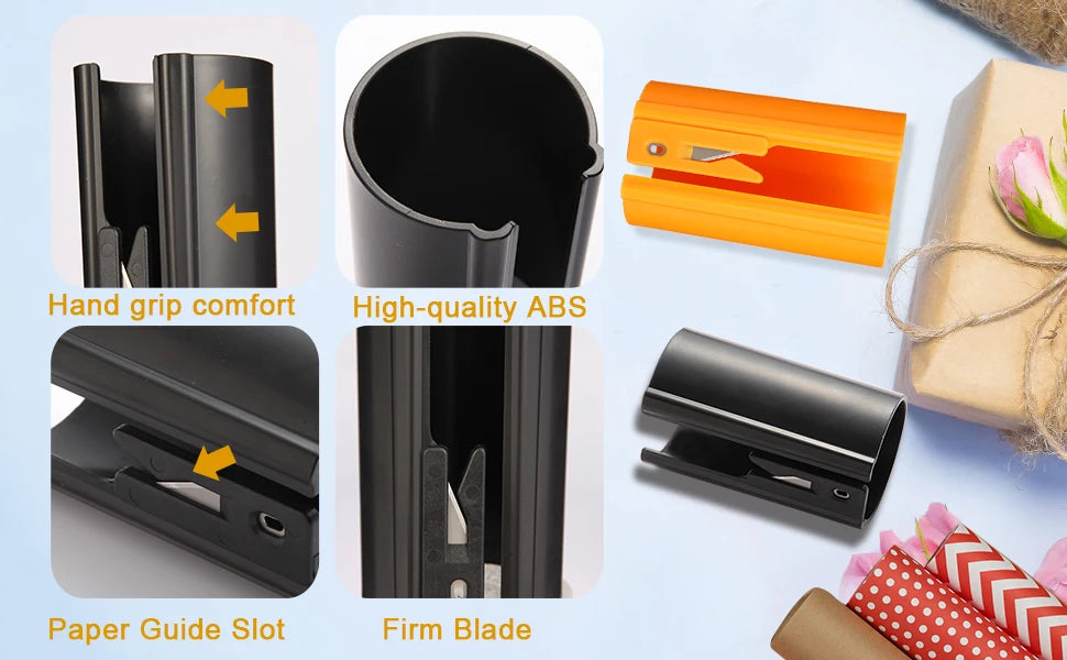HORN Sliding Wrapping Paper Cutter - Easy-Glide Gift Wrap Trimmer for Christmas & Birthdays, Durable ABS，, Orange/Black - Smarsty