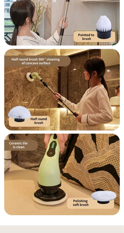 9 in 1 Electric Spin Scrubber Cordless Cleaning Brush Shower Scrubber Adjustable Extension Handle Waterproof For Tub Tile Floor - Smarsty