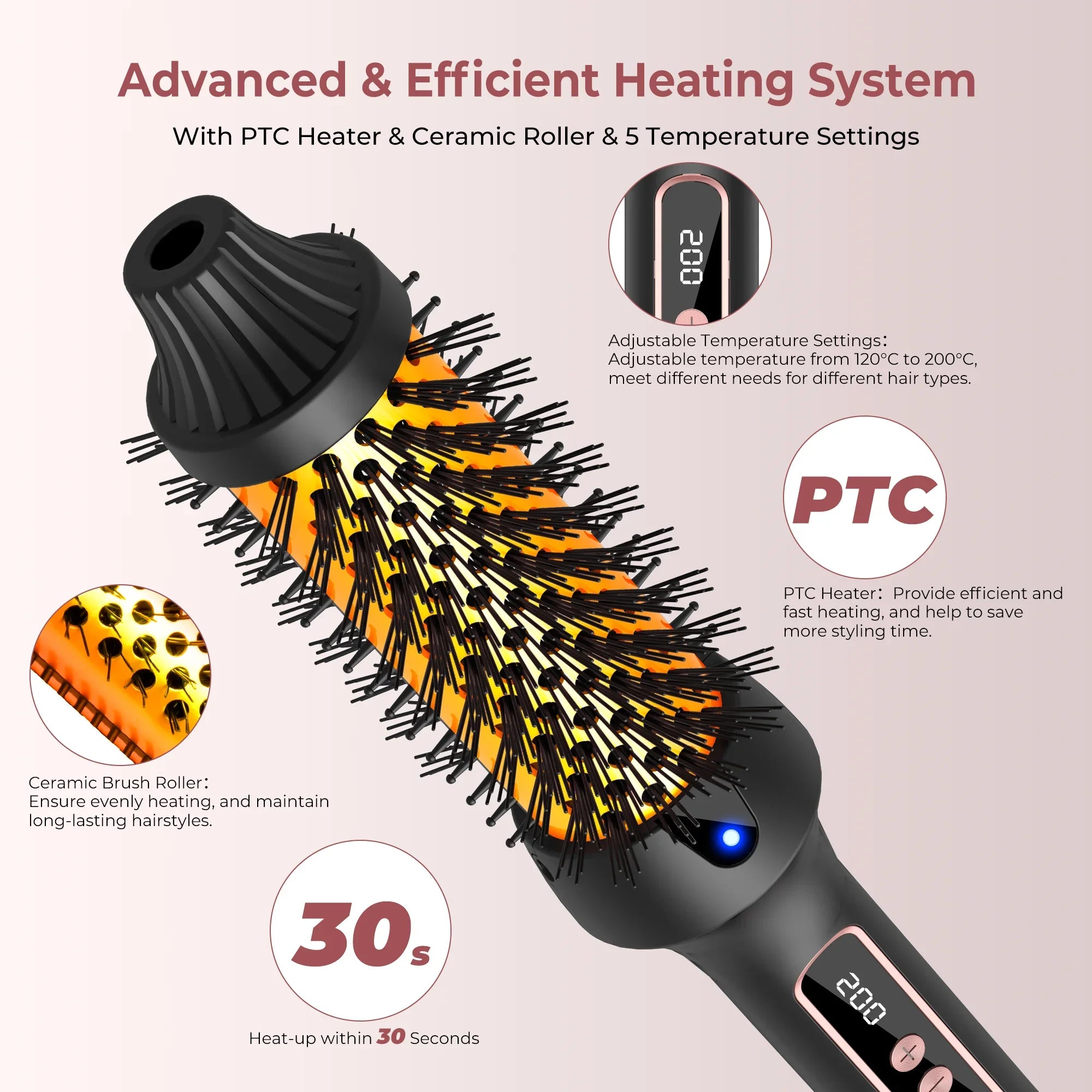 3 in 1 Ionic Heated Round Brush for Effortless Styling - Smarsty