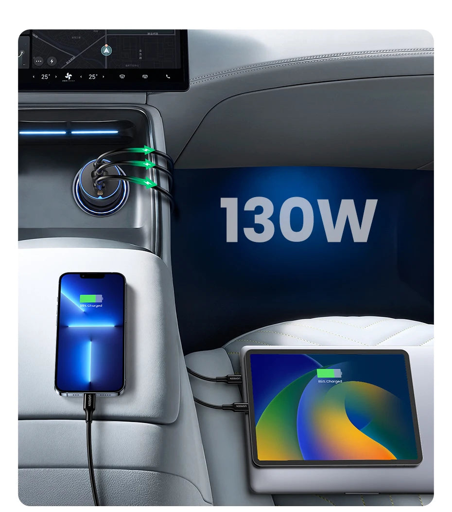 UGREEN 130W USB C Car Charger For Xiaomi iPhone 17 Samsung Galaxy S24 Laptops Tabet PD3.0 Fast Charging USB Type C Car Charger