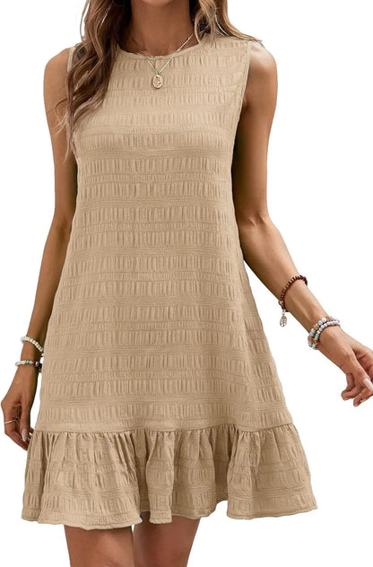 Solid Color Casual Loose Short Dresses For Women 2024 Fashion Summer Women's A-Line Midi Dress Elegant Vintage Female Dresses - Smarsty