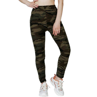 Camouflage Gray Green Tight Casual High Stretch Women's Leggings, Sporty And Sexy Fitness Retro Nine Point Pencil Pants - Smarsty