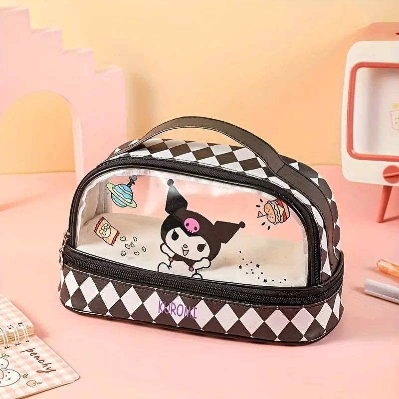 Hello Kitty & Kuromi PU Material Cosmetic Bag, Cinnamoroll Large Capacity School Supplies Organizer, With Organizer Compartment - Smarsty