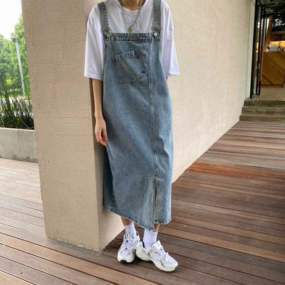 Spring Summer Denim Overall Dress Women Sleeveless Jeans Dresses Fashion Female Solid Slip Casual Loose Spaghetti Strap Dresses - Smarsty