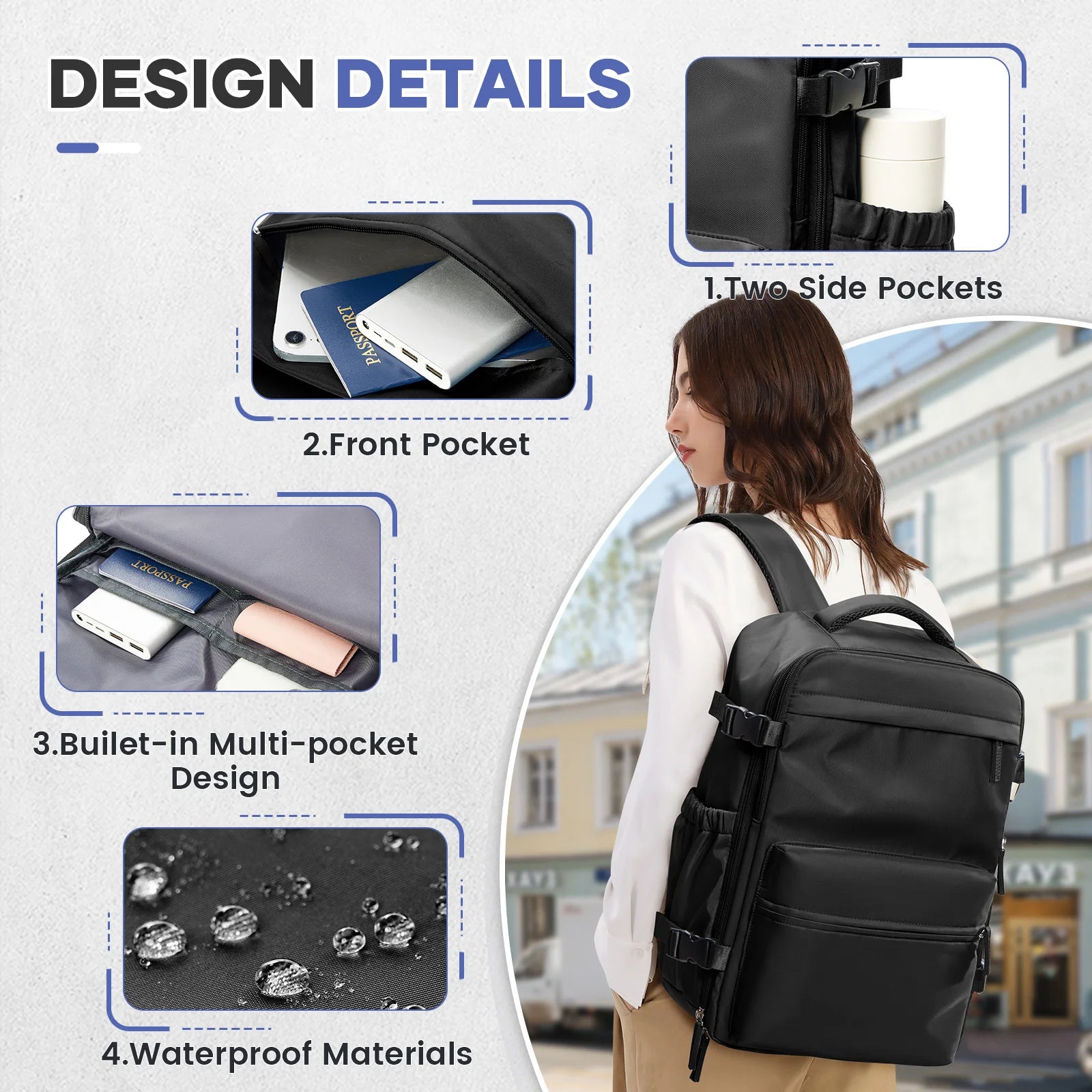 Men Vacuum Compression Backpack 15.6in Laptop Backpack Expand Hiking Vacuum Travel Backpack, Ryanair Backpack 40x20x25 Cabin Bag - Smarsty