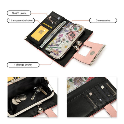 Women Wallet Leather Large Capacity Handbag Long Purse 10-card slots and clips Zero SY5025 - Smarsty