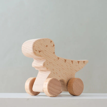 Wooden Baby Car Toys Beech Wooden Dinosaur Cartoon Car Teether Educational Montessori Toys For Children Teething Baby Toys