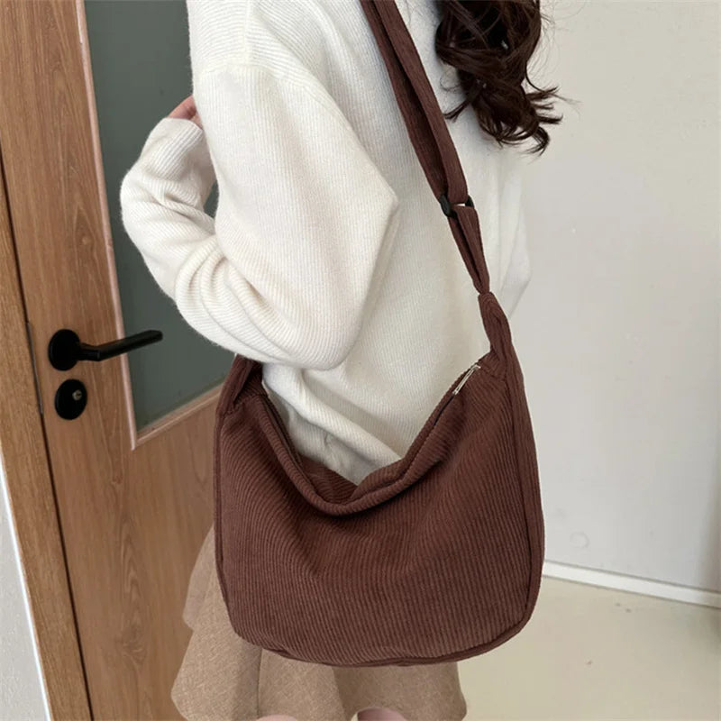 Corduroy Shoulder Bag Minimalist Crossbody For Women - Smarsty
