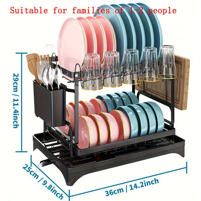 Dish Drying Rack, 2 Tier Large Dish Drying Rack for Kitchen Counter with Drainboard Stainless Steel Dish Drainer for Dish&Cup by Smarsty