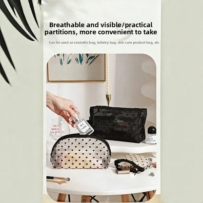 Mesh Heart Makeup Bags Waterproof Washable Organizer - Smarsty