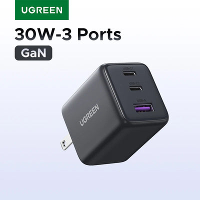 【US Plug】UGREEN 20W 30W GaN Charger Mini PD 3.0 USB C Phone Charger For iPhone 16 15 14 Pro Samsung S25 Xiaomi Tablet iPad Air - Smarsty