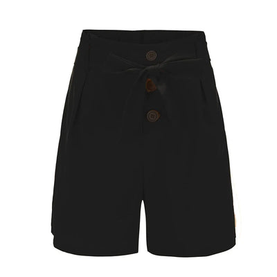 Y2K Solid Button Front Shorts Tie Waist Beach Summer High Waist Shorts Women's Clothing - Smarsty