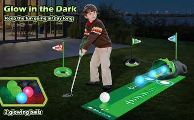 Kids Toy Golf Club Set with  LED Automatic Ball Returner, Golf Putting Mat Toddler Mini Golf Game Sports Gift for 3+  Boys Girls