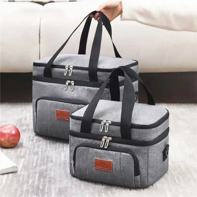 Double Layer Insulated Lunch Cooler Tote Shoulder Strap - Smarsty