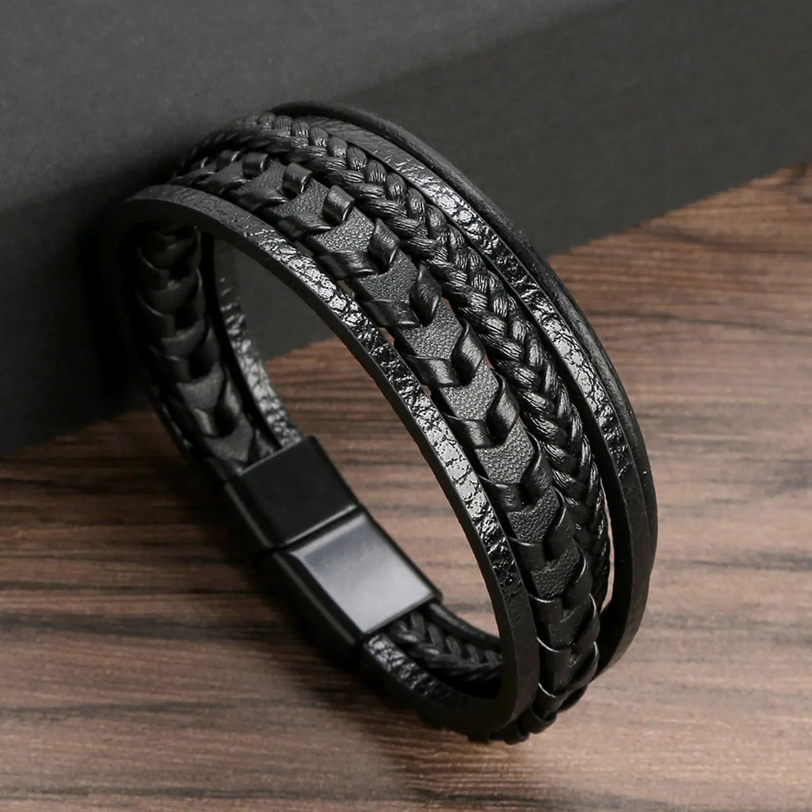 Men Leather Bracelet with Tiger Eye Beads Stylish Gift - Smarsty