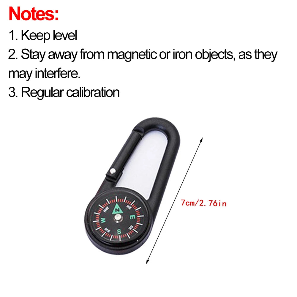 Outdoor Compass Carabiner Mini Camping Keychain Mountaineering Hiking Backpack Buckle with Compass Survival Children Gifts