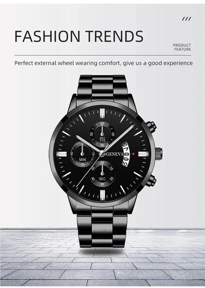 Luxury Black Stainless Steel Quartz Watch for Men - Smarsty