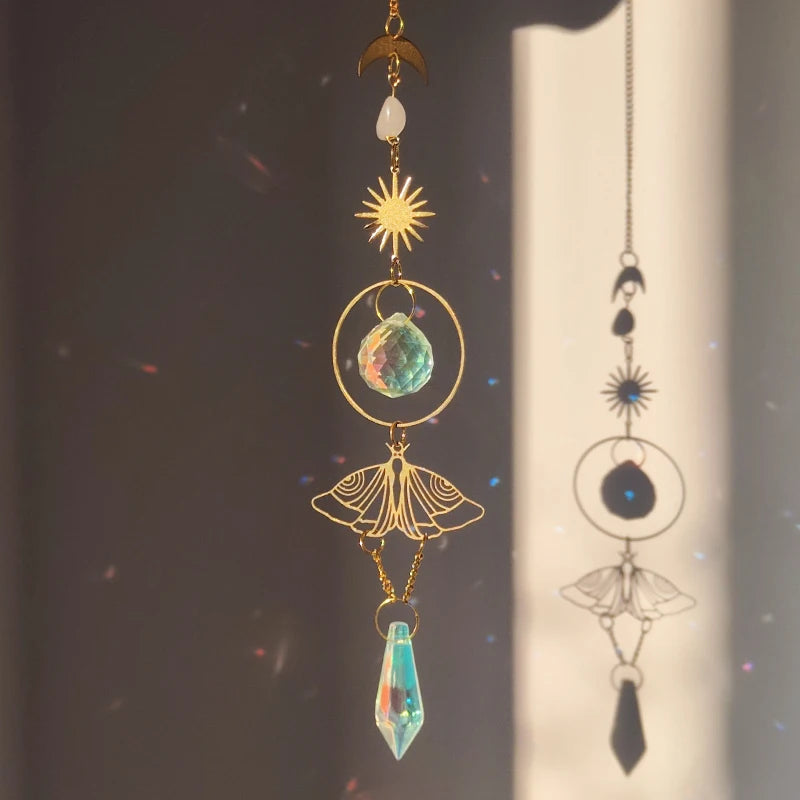 Golden Butterfly Crystal Pendant Suncatcher Wind Chimes - Smarsty