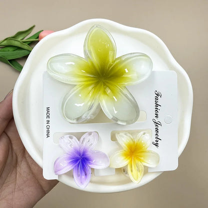 Bohemian Plumeria Hair Claw Clips Set Lightweight Beach - Smarsty