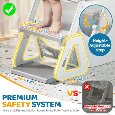 2-IN-1 Potty Training Seat with Step Stool, Height Adjustable Toilet Seat for Toddler, Potty Training with Splash Guard for Kids