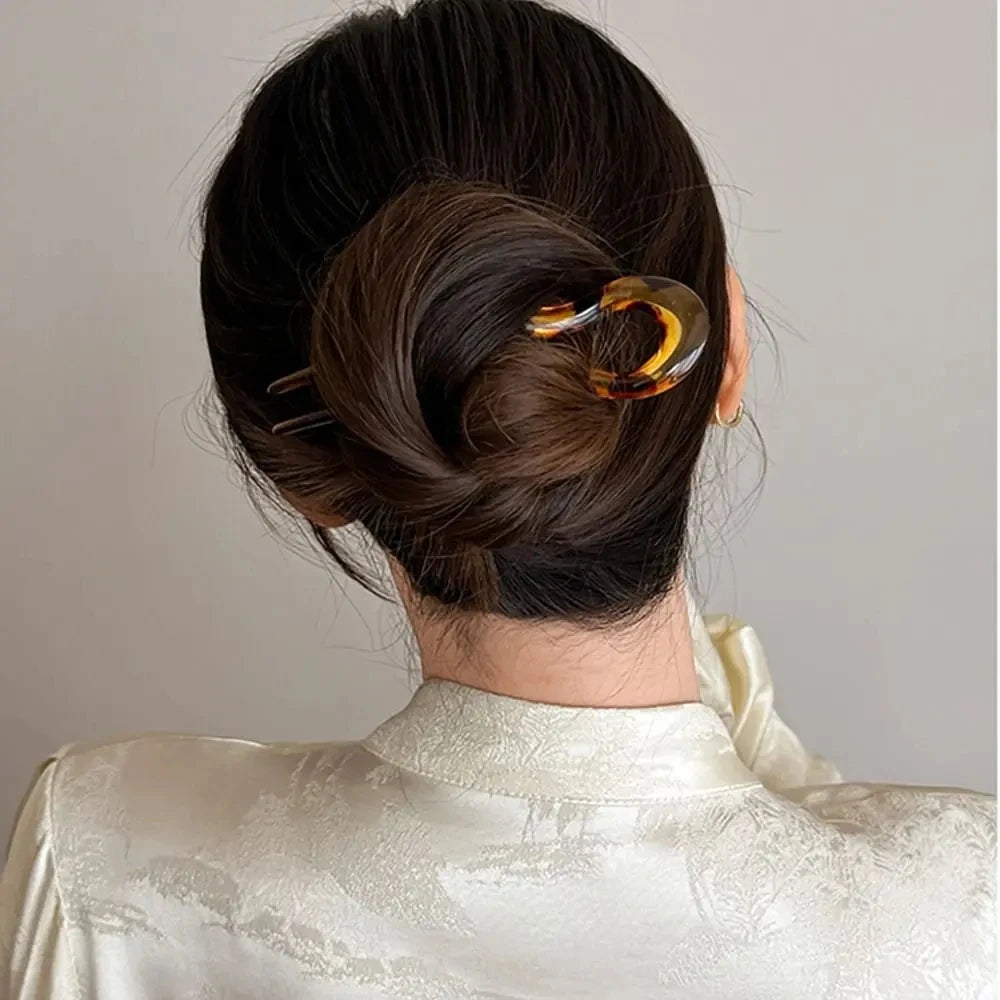 Geometric Tortoiseshell Hair Fork for Women - Smarsty