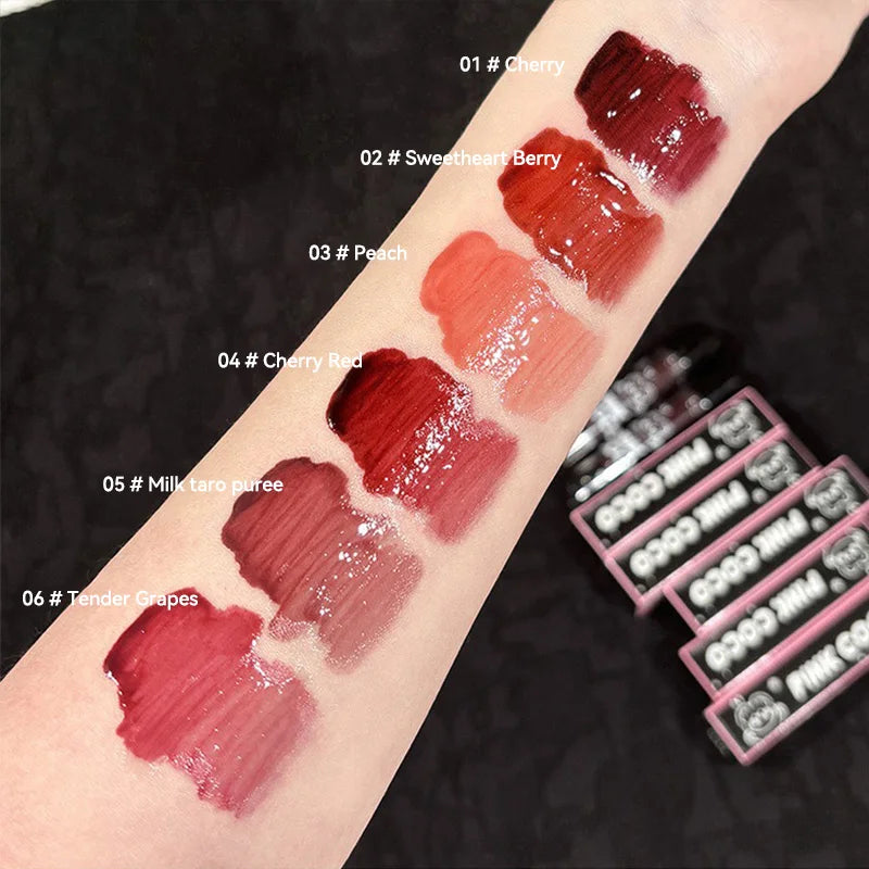 Pinkcoco Bear Doodle Mirror Lip Glaze Long Lasting Shine - Smarsty