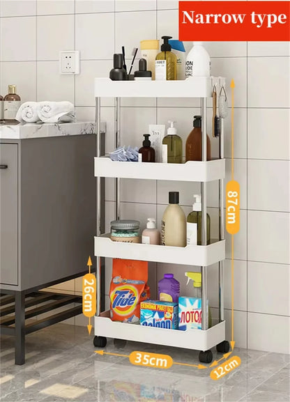 1pc 3/4 Tier Rolling Storage Cart High Capacity Storage Shelf Movable Gap Storage Rack Kitchen Bathroom And Livingroom Organizer