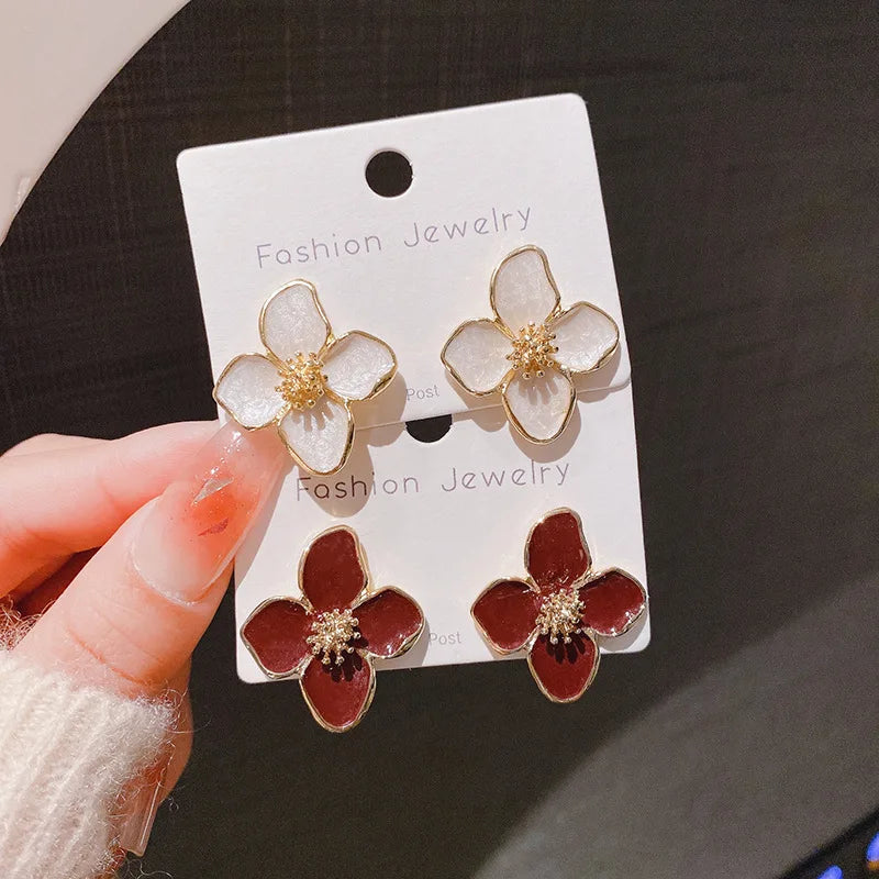 Hibiscus Flower Stud Earrings Vintage Romantic Gift - Smarsty