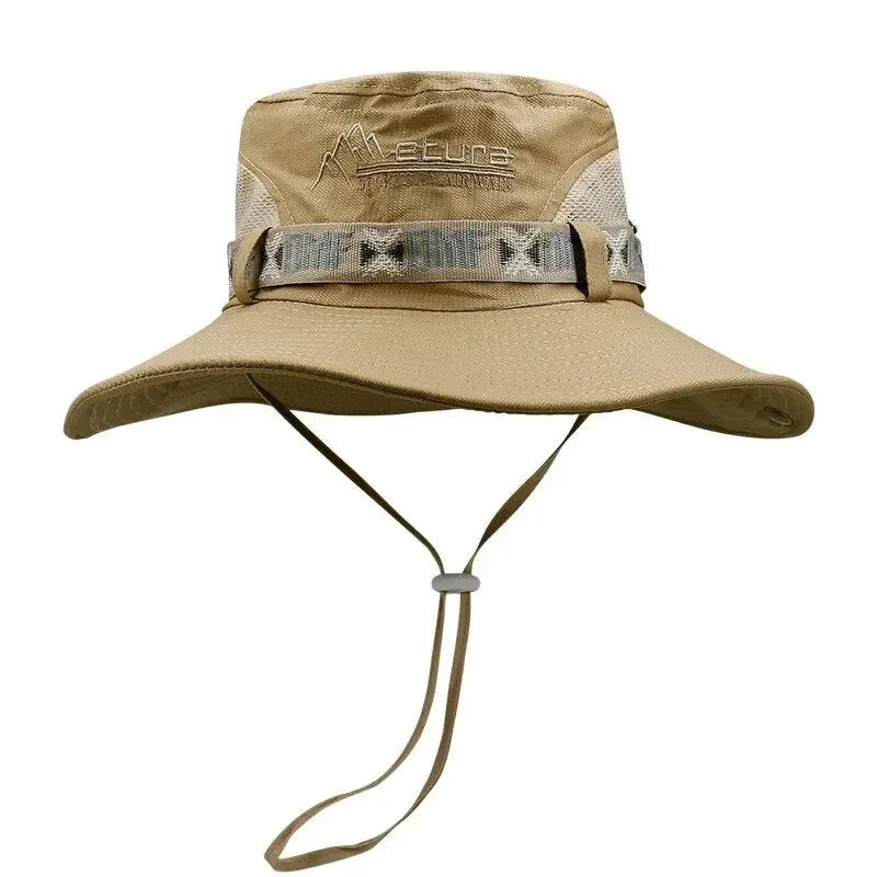 Summer Men Bucket Hat Outdoor UV Protection Wide Brim Panama Safari Hunting Hiking Hat Mesh Fisherman Hat Beach Sunscreen Cap - Smarsty